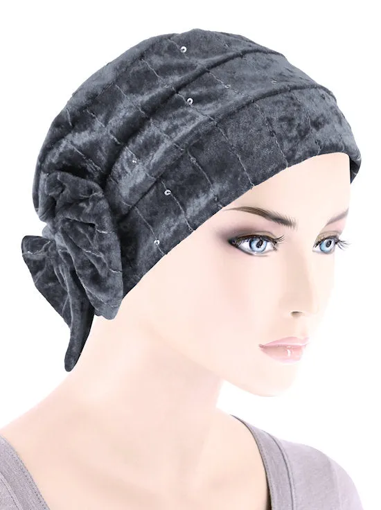 Winter Cloche Bow Hat Pearl Gray Sequin