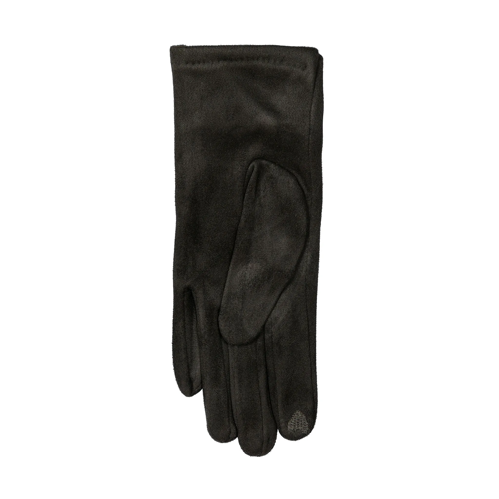 Women’s Touchscreen Velour-Lined Faux Suede Gloves with Contrast Trim and Bow